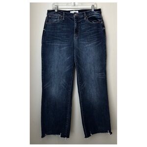KanCan Wide Leg Jeans Size 12 Blue Straight Stretch Casual Raw Hem Whiskering